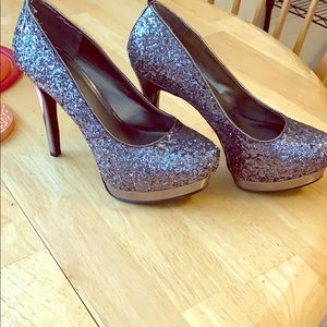 6” purple glitter platform heels